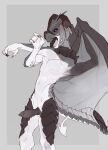  absurd_res anthro broken_horn claws dragon frill_(anatomy) genitals greyscale hi_res horn kanapae_(lupinator) looking_at_viewer lost-paw male monochrome penis scales solo spikes spikes_(anatomy) wings 