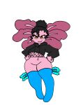  amphibian anthro axolotl btwalexhere cici_humedo(btwalexhere) clothed clothing crop_top curled_hair female hair marine mole_salamander no_underwear pantsless pink_body pink_skin salamander shirt solo topwear yellow_eyes 