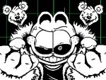  4:3 5_fingers animated anthro black_sclera claws clothed clothing domestic_cat felid feline felis fingers garfield_(series) garfield_the_cat looking_at_viewer lumpy_touch male mammal sans_(undertale) smile smiling_at_viewer undertale_(series) 