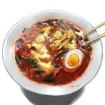  bowl chopsticks egg food food_focus no_humans noodles original ramen shadow signature simple_background still_life uroyama_(macrophage) vegetable white_background 