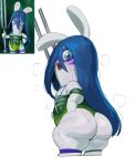  allegra_(mario_plus_rabbids) anthro black_pupils blue_eyes blue_hair bodily_fluids breath butt clothed clothing female fur glistening glistening_eyes hair hi_res krekk0v lagomorph leaf_clothing long_ears long_hair looking_back mammal mario_bros mario_plus_rabbids_sparks_of_hope musk nintendo noseless open_mouth pink_inner_ear pupils rabbid raving_rabbids rayman_(series) rear_view red_tongue reference_image short_legs simple_background solo sweat sweatdrop sweating_profusely sweaty_butt thick_thighs tongue tooth_necklace tribal tuning_fork ubisoft white_background white_body white_fur 