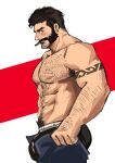  1boy abs arm_hair armpit_hair artist_request ass bara beard black_hair black_male_underwear blush bulge bulge_lift chest_hair cigar dressing facial_hair feet_out_of_frame from_side graves_(league_of_legends) hairy highres i&#039;ve_never_seen_a_guy_recreate_this_successfully_tbh_(meme) large_pectorals league_of_legends long_sideburns male_focus male_underwear mature_male meme muscular muscular_male mustache mutton_chops navel navel_hair nipples open_pants pants pants_lift pectorals short_hair sideburns smirk solo stomach topless_male undersized_clothes underwear 