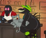  5:4 animated anthro avian bar_stool bartender being_watched big_butt bird black_body black_skin butt cigarette cigarette_holder clothed clothing corvid corvus_(genus) crow duke_(fritz_the_cat) duo fedora felid feline footwear footwear_without_bottomwear fritz_the_cat_(character) fur furniture grey_body grey_skin grin hat headgear headwear huge_butt looking_at_another looking_pleasured male male/male mammal markings necktie oscine partially_clothed passerine penetration size_difference smile stool striped_body striped_fur striped_markings stripes tail zyfoh 