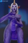  1girl breasts colored_skin futanari futanari_masturbation highres league_of_legends masturbation non-web_source penis purple_skin smol_kattt_(artist) soraka_(league_of_legends) 