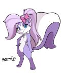  absurd_res accessory anthro bow_ribbon chest_tuft female fifi_la_fume hair_accessory hair_bow hair_ribbon hand_on_hip hi_res looking_at_viewer mammal mephitid mostly_nude ribbons skunk solo thedemonfoxy tiny_toon_adventures tuft warner_brothers 