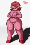  absurd_res areola aspirantpill big_breasts blush blush_lines breast_grab breasts brown_eyes brown_hair censored chronoa clothing dragon_ball dragon_ball_xenoverse ear_piercing eyelashes female footwear genitals grey_background hair hand_on_breast hi_res high_heels huge_breasts humanoid humanoid_pointy_ears ineffective_censorship kaioshin navel nipples nude open_mouth piercing pink_areola pink_body pink_nipples pink_skin pussy red_high_heels simple_background slightly_chubby solo supreme_kai_of_time thick_thighs wide_hips 