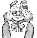  anthro bow_ribbon canid canine canis clothing dessert domestic_dog dynogreeno eyebrows eyewear facial_hair food glasses goatee hi_res male mammal solo sprinkles star_eyes sweets thick_eyebrows topwear vest 