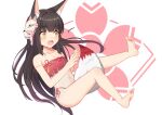  animal_ears azur_lane barefoot between_legs black_hair blunt_bangs blush camisole chinese_knot collarbone fang feet flat_chest fox_ears fox_girl fox_mask fox_tail frilled_camisole frills full_body hawawa highres long_hair mask mask_on_head nagato_(azur_lane) nagato_(great_fox&#039;s_respite)_(azur_lane) navel open_mouth panties petite red_camisole red_panties sakura_empire_(emblem) see-through_camisole side-tie_panties skin_fang strap_slip tail tail_between_legs tassel third-party_source toes underwear very_long_hair white_background yellow_eyes 