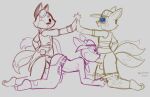  2023 4_tails 4_toes anthro anthro_on_anthro anthro_penetrated anthro_penetrating anthro_penetrating_anthro bandanna blush bodily_fluids bottomwear bottomwear_down bulge canid canine canis chaps clothed clothing colored_sketch cowboy_hat coyote dipstick_tail doggystyle dot_eyes double_penetration erection eyewear eyewear_on_head feet felino fellatio fenn_(felino) fennec fox from_behind_position fur gesture gloves_(marking) goggles goggles_on_head group group_sex hat headgear headwear hi_res high_five kerchief kneeling_oral_position looking_at_another looking_up male male/male male_penetrated male_penetrating male_penetrating_male mammal markings motion_lines multi_tail oral pants pants_down partially_clothed penetration penile saliva sex shirt sketch spitroast striped_body striped_fur stripes sunglasses tail tail_markings threesome toes topwear trio vest 