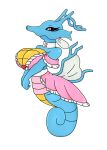  antennae_(anatomy) anthro big_breasts blue_body breasts clothing female fin generation_2_pokemon hi_res huge_breasts kingdra legless neckwear nintendo pink_clothing pokeball pokemon pokemon_(species) red_eyes simple_background solo tunic urusee584 white_background yellow_breasts 