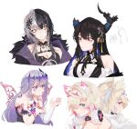  6+girls animal_ears asymmetrical_horns back-to-back black_hair blonde_hair blue_eyes blue_hair breasts cleavage collar colored_inner_hair crying dog_ears dog_girl fuwawa_abyssgard grey_hair headphones headphones_around_neck highres holoadvent hololive hololive_english horns koseki_bijou long_hair lucesamaaa mococo_abyssgard mori_calliope multicolored_hair multiple_girls nerissa_ravencroft ouro_kronii pink_eyes purple_eyes red_eyes shiori_novella siblings sisters spiked_collar spikes split-color_hair twins virtual_youtuber white_background white_hair yellow_eyes 