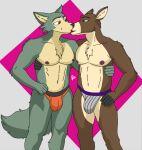  anthro beastars canid canine canis clothed clothing deer delta_dewitt digital_media_(artwork) duo fur legoshi_(beastars) male male/male mammal nipples simple_background wolf 