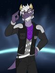  anthro clothed clothing cosmic_background dragon fully_clothed fuze gesture grin hi_res male salute shou_ronpo smile solo space space_background uchu_sentai_kyuranger 