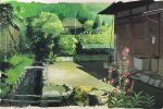  atsumori177 bridge bucket bush canal day farm flower garden no_humans original outdoors plant red_flower rural scenery shadow sunlight tree village water wooden_bucket 