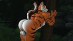  16:9 3d_(artwork) against_natural_surface against_surface against_tree anthro balls big_butt bubble_butt butt digital_media_(artwork) felid fur genitals hi_res kyleroo looking_at_viewer male mammal muscular muscular_male nature night nude outside pantherine petruz_(copyright) plant presenting presenting_hindquarters smile solo source_filmmaker teeth tiger tiger_(petruz) tree widescreen 