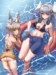  2girls absurdres animal_ears ass bikini breasts cat_ears ear_covers flower grey_hair hair_flower hair_ornament head_wings highres innertube large_breasts melia_antiqua multiple_girls navel nia_(xenoblade) partially_submerged sarong short_hair siebolds_demon stomach swimsuit thighs water wings xenoblade_chronicles_(series) xenoblade_chronicles_3 