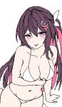  1girl :p arm_support azki_(hololive) bikini blush breasts brown_hair collarbone hair_ornament hololive large_breasts long_hair multicolored_hair navel pink_eyes pink_hair sitting solo stomach streaked_hair swimsuit tongue tongue_out very_long_hair virtual_youtuber white_bikini zou_eita 