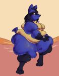  anthro belly belly_overhang belly_rolls big_belly blue_body blue_fur breasts cageofmirrors_(artist) canid canine chest_spike chubby_cheeks curvaceous curvy_figure fat_arms fat_rolls female flabby flabby_arms flabby_butt flabby_legs fur generation_4_pokemon hand_spike hi_res looking_at_viewer love_handles lucario mammal morbidly_obese nintendo nude obese obese_female overweight overweight_female pokemon pokemon_(species) pudgy_belly red_eyes smile smiling_at_viewer solo spikes spikes_(anatomy) tan_body tan_fur thick_thighs voluptuous wide_hips 