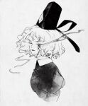  1girl closed_eyes commentary garnetelegy greyscale hat highres long_sleeves looking_at_viewer monochrome parted_lips short_hair simple_background soga_no_tojiko solo tate_eboshi touhou upper_body 