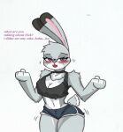  anthro blush disney english_text female hi_res judy_hopps pace-maker small_waist solo text thick_thighs wide_hips zootopia 