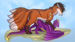  2023 absurd_res brown_body brown_fur canid canine detailed digital_media_(artwork) dragon duo female feral feruda_(farstaria) fox fridaflame fur grey_body grey_fur hi_res light lighting male male/female mammal octo_the_kitsune orange_body orange_fur purple_body purple_dragon purple_scales scales scalie shaded western_dragon white_body white_fur yellow_body yellow_eyes yellow_scales 