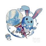  :3 absurdres azumarill baskin-robbins boat food food_focus full_body highres ice_cream ice_cream_cone looking_at_viewer marill no_humans open_mouth pokemon pokemon_(creature) smile solo_focus sparkle susutouka watercraft white_background 