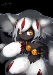  1girl armpit_peek black_background body_fur claws dark-skinned_female dark_skin dated extra_arms faputa fewer_digits frown highres koya10305 made_in_abyss monster_girl short_hair simple_background solo tail topless very_dark_skin white_fur white_hair yellow_eyes 