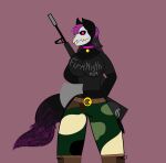  anthro black_body black_fur black_tail clothing collar female fur furrynight1471_(artist) hair hi_res hope_metcalf_(character) pink_eyes pink_hair pink_tail skulldog_(species) solo tail weapon weapon_on_back 