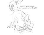  anthro anus bent_over black_and_white butt canid canine crouching dialogue disney duo facesitting feet female forced fox hi_res imminent_facesitting joooon judy_hopps lagomorph leporid line_art looking_back macro macro/macro male male/female mammal micro monochrome nervous open_mouth paws presenting presenting_hindquarters rabbit raised_tail sitting_on_another smug smug_face speech_bubble tail unknown_character zootopia 