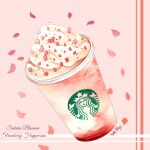  artist_name cherry_blossoms commentary cream cup disposable_cup drink english_text food_focus food_name frappuccino logo no_humans original petals pink_background pink_theme signature simple_background starbucks still_life yuki00yo 