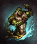  abs anthro big_biceps big_tail bleats crocodile crocodilian crocodylid flexing green_body hand_wraps head_spikes hi_res male multicolored_body muscular muscular_male portrait reptile scales scalie solo spiked_tail spikes spikes_(anatomy) tail tattoo two_tone_body wraps yellow_eyes 