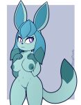  absurd_res blue_body breasts eeveelution female generation_4_pokemon genitals glaceon hi_res looking_at_viewer nintendo nude pokemon pokemon_(species) purple_eyes pussy sheriffpunchy solo 