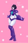  1girl absurdres alien boots breasts colored_skin decepticon hand_on_hip high_heel_boots high_heels highres love_letter m-a-v-e-r-i-c-k mecha medium_breasts panties pink_background purple_lips purple_panties red_eyes robot slipstream_(transformers) solo thick_thighs thighs transformers underwear wings 