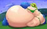  absurd_res areola belly big_belly big_breasts big_butt breasts butt dryad dryad_(terraria) female force_feeding forced goo_creature green_hair hair hi_res huge_breasts huge_butt huge_thighs humanoid hyper hyper_belly hyper_breasts hyper_butt hyper_thighs immobile nipples not_furry purple_eyes sitting slime_inflation solo terraria text thick_thighs veryfilthything 