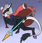  anthro clothed clothing fluffybardo fur hair hi_res howl&#039;s_castle sergal staff tail 