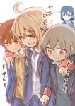  2boys 2girls :d absurdres ahoge black_jacket blonde_hair blue_eyes blue_hair blush braid brown_eyes brown_hair commentary drawstring extra grey_hair hair_between_eyes hair_ornament hairclip highres icarus_(2010741) jacket multiple_boys multiple_girls onii-chan_wa_oshimai! open_mouth orange_eyes oyama_mahiro sakurada_yuuta school_uniform senkawa_minato shirt short_hair side_braid smile translation_request white_shirt wing_collar 