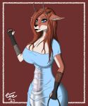  anthro balls_outline big_breasts blue_eyes breasts brown_hair bulge cire clothing detailed_bulge dress ear_piercing ear_ring genital_outline gynomorph hair hi_res hybrid intersex mammal penis_outline piercing ring_piercing solo translucent translucent_clothing 