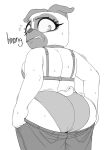  2023 anonymous_artist anthro belt big_butt big_eyes biped black_text bodily_fluids bottomwear bottomwear_pull bra breasts bunny_(litterbox_comics) butt canid canine canis clenched_teeth clothed clothed_anthro clothed_female clothing clothing_pull clothing_too_small collar countershade_face countershading denim denim_clothing digital_drawing_(artwork) digital_media_(artwork) domestic_dog dressing eyebrows eyelashes female fingers floppy_ears glistening glistening_eyes greyscale head_turned humanoid_hands iris jeans jeans_pull litterbox_comics looking_at_butt looking_at_self looking_back mammal mature_anthro mature_female molosser monochrome motion_blur motion_lines motion_outline no_pupils panties pants pants_pull portrait pug short_tail small_molosser snout solo sound_effects standing struggling struggling_to_fit sweat sweatdrop_(iconography) tail tail_motion tailwag teeth text thick_eyelashes three-quarter_portrait three-quarter_view tight_bottomwear tight_clothing tight_jeans tight_pants toy_dog underwear webcomic 