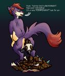  after_vore anthro anus biped blitzstoat_(gyro) blue_eyes countershading death disposal english_text feces gyrotech male mammal markings mustelid musteline paws pooping purple_body red_markings scat stoat tan_body text true_musteline twitter_bird vore weasel 
