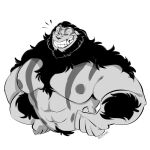  black_body black_fur bleydhdu canid canine canis fangs fur hi_res humanoid igroc_(secretkaal) male mammal markings monochrome musclegut orc pecs smile solo tattoo teeth tusks were werecanid werecanine werewolf wolf 