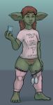  absurd_res bottomless breasts clothed clothing condom english_text female filled_condom gmad goblin green_body green_skin hair hi_res humanoid legwear red_hair sexual_barrier_device shirt small_breasts solo stockings text topwear 