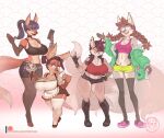  anthro big_breasts bottomwear breast_size_difference breasts canid canine cleavage clothed clothing eyewear female fox glasses group legwear maid_uniform mammal short_stack shorts skirt thick_thighs thigh_highs uniform wearing_glasses yorutamago 