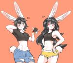  annoyed anthro black_hair blush bottomwear bra brother_(lore) brother_and_sister_(lore) clothing crop_top cutoffs damaged_clothing denim denim_clothing dolphin_shorts duo female fur girly hair hand_behind_head hi_res holding_object holding_phone inner_ear_fluff jeans lagomorph leporid male mammal noruru3737 pants phone pink_eyes rabbit shirt shorts sibling_(lore) simple_background sister_(lore) smug_face sports_bra tail topwear tuft twins_(lore) underwear white_body white_fur 