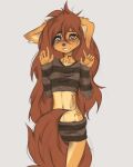  absurd_res anthro apogee_(tinygaypirate) bottomwear bridge_piercing brown_body brown_eyes brown_fur brown_hair canid canine canis cheek_piercing cheek_tuft clenched_teeth clothed clothing countershade_legs countershade_torso countershading crop_top domestic_dog ear_piercing ear_ring eyebrow_through_hair eyebrows eyelashes facial_piercing facial_tuft female fluffy fluffy_tail freckles_on_face fur grey_background hair hi_res inner_ear_fluff long_hair long_tail mammal midriff mottled mottled_nose navel neck_tattoo nose_piercing one_ear_up piercing portrait raised_arms ring_piercing scared shirt simple_background skirt solo spitz sweatshirt tail tail_between_legs tan_body tan_countershading tan_inner_ear tan_inner_ear_fluff teeth thigh_gap three-quarter_portrait tinygaypirate topwear translucent translucent_hair tuft waist_tattoo 