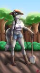  abs anthro atheltic athletic athletic_female berry big_breasts bodily_fluids breasts farm_girl female fence food forest fruit garden harkrun hi_res mammal plant procyonid raccoon solo sweat tree 