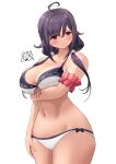  1girl ahoge arm_scrunchie arm_under_breasts artist_name bikini blush breasts cowboy_shot dated highres kantai_collection large_breasts long_hair looking_at_viewer medium_hair navel official_alternate_costume one-hour_drawing_challenge owa_(ishtail) purple_hair red_eyes ryuuhou_(kancolle) sidelocks simple_background solo swimsuit taigei_(kancolle) white_background white_bikini 
