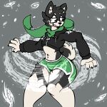  anthro baronflint big_butt black_body black_fur blush body_size_growth bottomwear butt canid canine canis clothed clothing crop_top_hoodie digital_media_(artwork) domestic_dog fur galaxy giga green_clothing green_scarf gyero_(baronflint) hotpants macro male mammal open_mouth scarf shiba_inu shorts simple_background size_transformation smile solo space spitz thick_thighs topwear transformation white_body white_fur wide_hips 