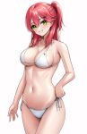  1girl absurdres ahoge bare_shoulders bikini blush breasts cleavage green_eyes hair_between_eyes hair_ornament hairclip highres hololive laimer long_hair looking_at_viewer navel one_side_up pink_hair sakura_miko side-tie_bikini_bottom solo swimsuit virtual_youtuber white_background white_bikini x_hair_ornament 