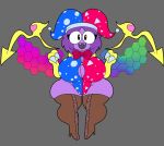  anthro big_breasts boots breasts claws clothing fangs female fool&#039;s_hat footwear grey_background hair hat headgear headwear hi_res jester kirby_(series) lewdmaya marx_(kirby) nintendo purple_body purple_hair simple_background solo teeth thick_thighs toe_claws unknown_species wings 