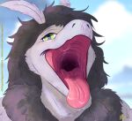  antennae_(anatomy) anthro arthropod bodily_fluids digital_media_(artwork) drooling fur hair insect lepidopteran looking_at_viewer loui_(greg) male moth mouth_shot open_mouth oral_vore saliva simple_background smile solo throat tongue tongue_out vore vraze 